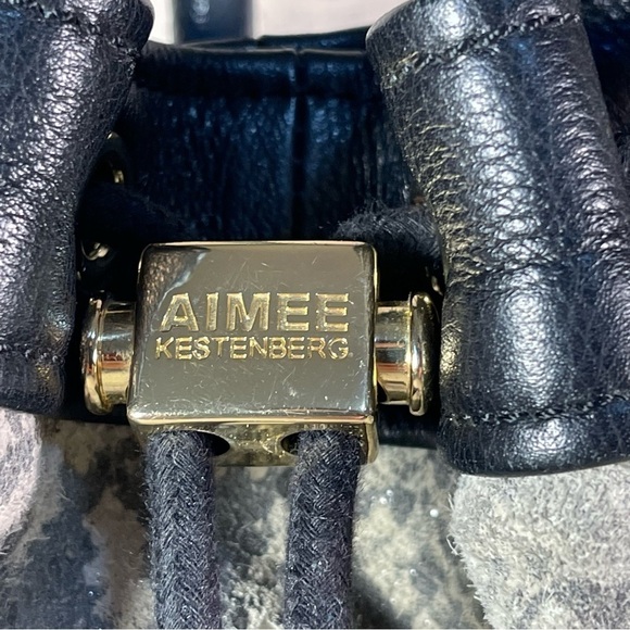 Aimee Kestenberg Leather Drawstring Purse Black + Snake Print - Picture 11 of 15